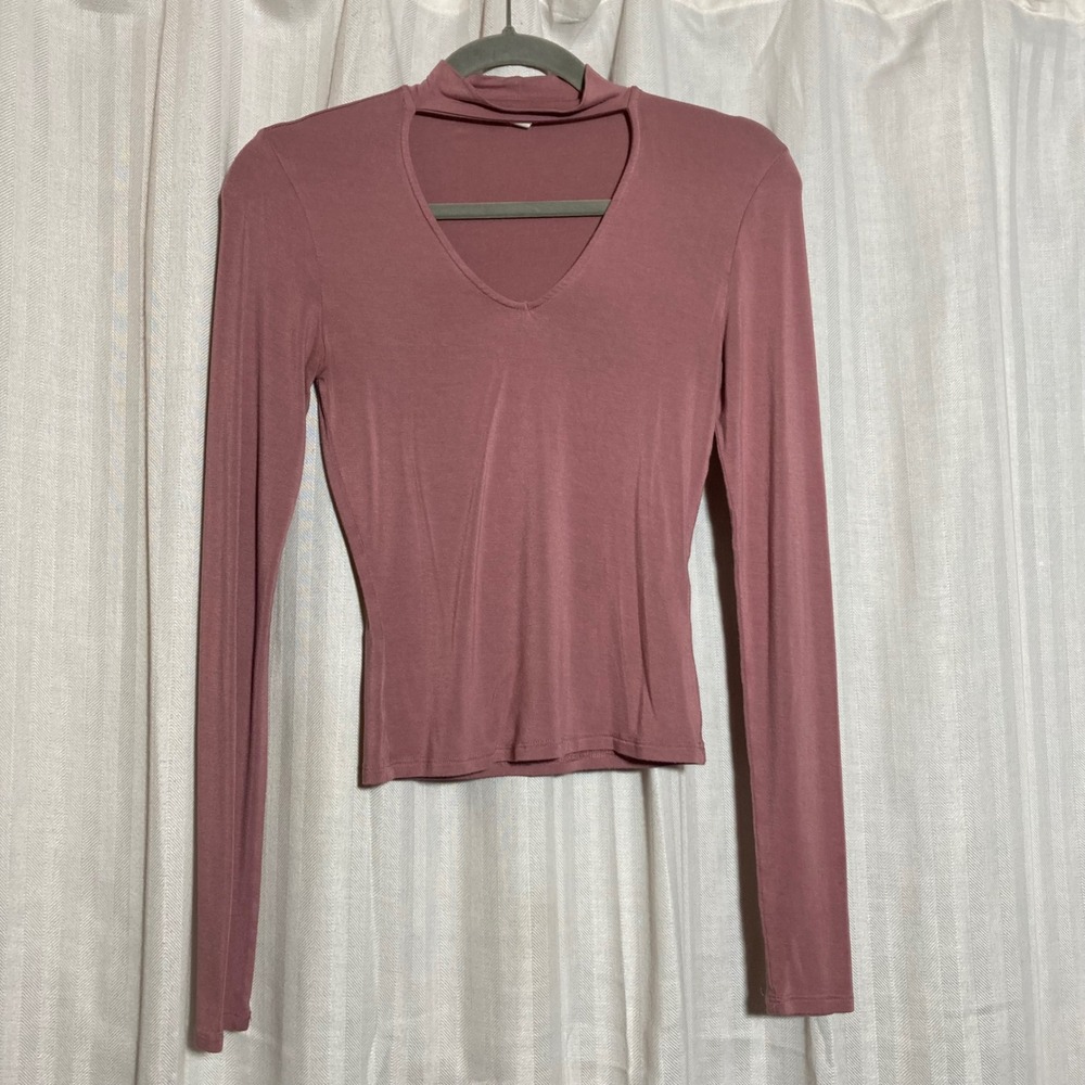 Y2K 90s Inspired Garage Mauve Pink Choker V-Neck Cutout Long Sleeve Top XS Soft